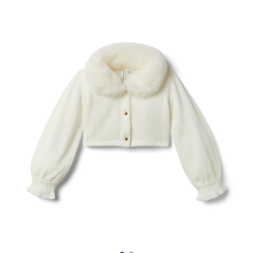 Janie and Jack Faux Fur Collar Cardigan White size 4